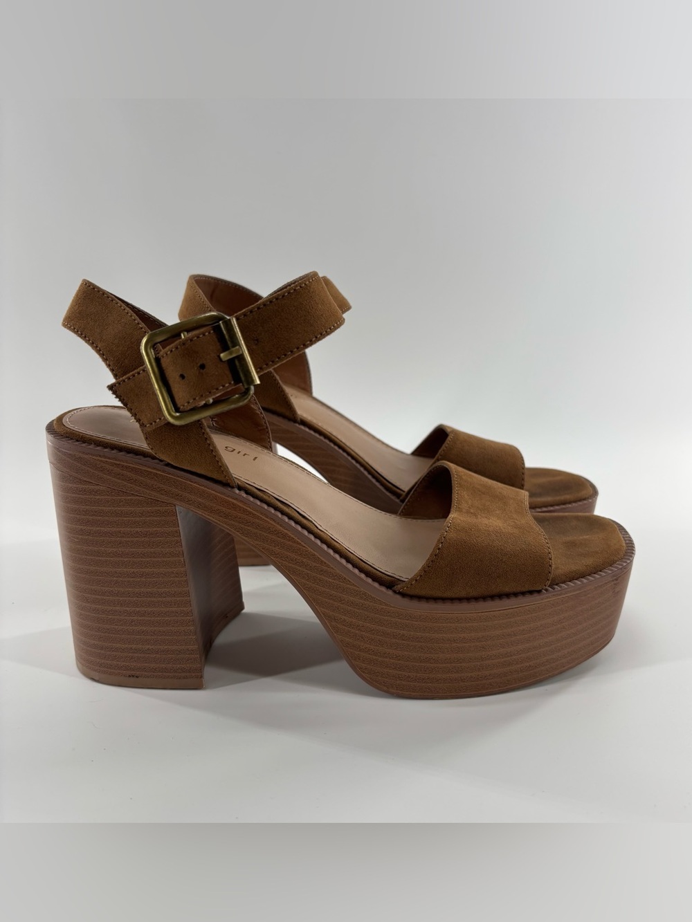 Madden Girl Grandview Goldie platform block heel sandals chestnut brown 9